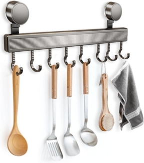 Coonoor Hakenleiste Küche ohne Bohren mit Saugnapf, 8/10 Haken, 40/50 cm lang, Selbstklebend, Abnehmbare rostfreie hakenleiste für Küchenutensilien