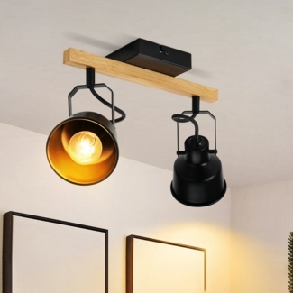 ZMH Deckenstrahler 2/3/4 Flammig 350° Schwenkbar Vintage Deckenlampe Wohnzimmer Flur, Hochwertige Design, ohne Leuchtmittel, E14 Fassung Industrial Holzmaserung Spotbalken für Schlafzimmer