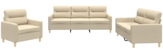 vidaXL 3-tlg. Sofagarnitur mit Kissen Creme Stoff 3201538