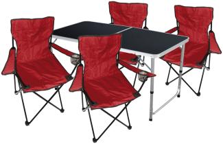 5-tlg. Camping Set Gartenmöbel Campingtisch + 4 x Anglersessel Rot