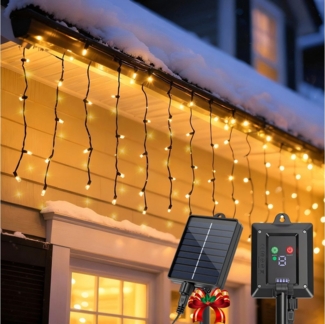 Aigostar LED-Lichtervorhang Solar Eiszapfen Lichterkette Außen 3M+5M*0.6M 100 LED, IP65, 8 Modi, Batterieanzeige