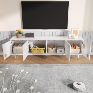 TV-Schrank, TV-Möbel mit Gitterstruktur,170×36×54 cm, Weiß,modernes Design, viel Stauraum