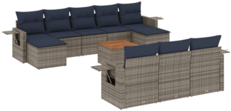 vidaXL 11-teiliges Gartensofa-Set mit Kissen, grau, Polyrattan 3224787