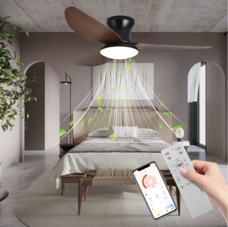 ibettertec Deckenleuchten LED Deckenleuchte 48W,Leise Deckenventilator,Fernbedienung,6-stufiger, LED fest integriert, App-Steuerung, Warmes Licht, neutrales Licht, weißes Licht, Dimmbar mit Fernbedienung, Leuchte/Ventilator getrennt schaltbar