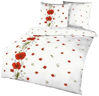 Kaeppel Bettwäsche Kaeppel Seersucker Bettwäsche 135x200cm Red Poppy Mohn Rot Weiß, Seersucker, 2 teilig, feine "Baby-Rippe", mit Reißverschluss atmungsaktiv und pflegeleicht