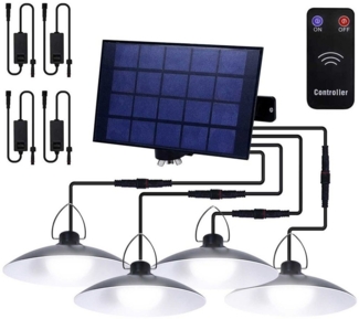 Rosnek LED Außen-Deckenleuchte 1/2/3/4 Kopf, Solar, Vintage, für Shop Hof Garage Verandatür, Warmweiß, Weiß, Fernbedienung, wasserdicht