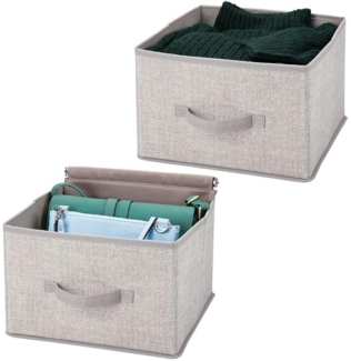 Aufbewahrungsbox mDesign Stoffbox mit Griff Kunstfaser 2er Set hellgrau/leinen