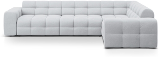 Micadoni Ecksofa Kendal 6-Sitzer Rechts Strukturierter Stoff Hellgrau Buchenholz schwarz