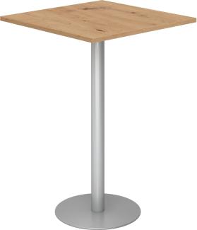 bümö® Stehtisch STH, Tischplatte eckig 80 x 80 cm in Asteiche, Gestell in silber