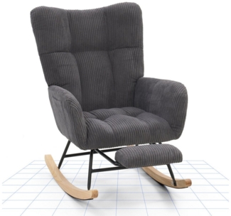 FLEXISPOT Schaukelstuhl mit Hoher Rückenlehne & Fußstütze, Relaxsessel, Schaukelsessel (Moderner Schwingsessel mit Holzkufen, mit Seitentasche), Gepolsterter Relaxsessel für Wohnzimmer & Schlafzimmer