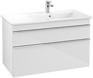 VILLEROY & BOCH VENTICELLO Waschbeckenunterschrank 95 cm breit, Weiß, Griff Chrom, 2 Schubladen, Ablage links