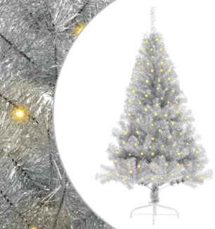 vidaXL Künstlicher vorbeleuchteter Weihnachtsbaum Silber 150 cm PET 3397189
