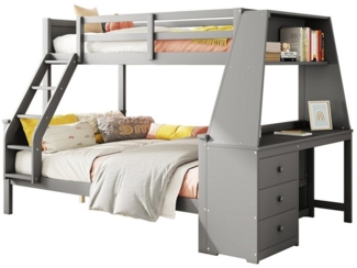 Flieks Etagenbett, Holzbett Kinderbett 90x200cm/140x200cm mit Schreibtisch und Stauraum