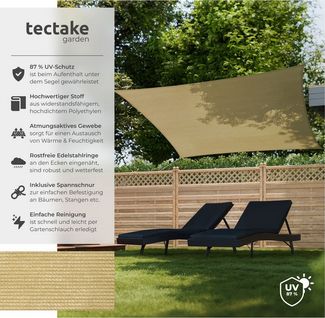 tectake Sonnensegel Sunny, (Set, 2 x 3 m), verschiedene Größen, HDPE mit 185 g/m² und 87 % UV-Schutz