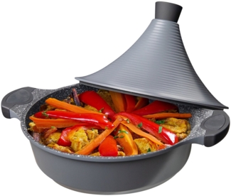 Aluguss Tajine Tagine Ø28cm Induktion Silikongriffe Gartopf Dampfgarer Bräter silber