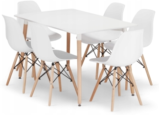 Valora YURO Rechteckiger Tisch 120x80 Weiß + 6 OSAKA Weiße Stühle
