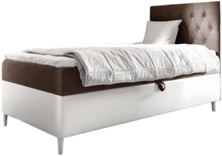 MEBLINI Kinderbett mit Bettkasten FILIPPO 1 90x200 Rechts – H3/Braun Samt Gepolstert Einzelbett mit Matratze - Polsterbett mit Stauraum - Bett mit Kopfteil – Stauraumbett