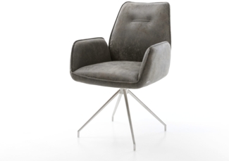 Esszimmerstuhl Zoa-Flex Mikrofaser Grau Antik Kreuzgestell konisch Edelstahl Taschenfederkern