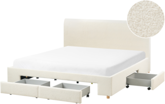 Bett mit Schubladen Bouclé SOUTRIN 180 x 200 cm Cremeweiß