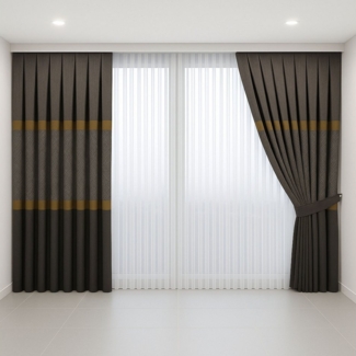 Gardinen by Justyna Vorhang Braun Falten Fon Gardine Komplett Set (5 St), Kräuselband, halbtransparent, Fertiggardine,Hochwertiggardine,Turkischegardine,Perde,Pileli Tül