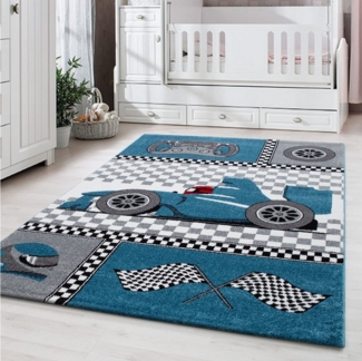 Carpettex Kinderteppich Rennwagen, Läufer, Höhe: 11 mm, Kinderteppich Rennwagen Teppich Baby Teppich Kinderzimmer Pflegeleicht