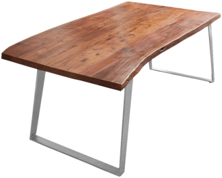 Esstisch Baumkante Akazie nussbaum 200x100 silber schräges U-Gestell HOBART 136211659