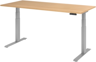 bümö elektrisch höhenverstellbarer Schreibtisch 180x80 cm in Eiche, Gestell silber mit Memory-Steuerung, elektrischer Bürotisch höhenverstellbar Gaming Tisch, XDKB19-E-S