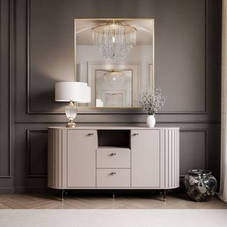 yourhouse24 Kommode LINNEA 150cm 2D2S Runde Ecken Lamellen Kaschmir/Schwarz