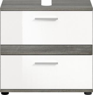 furnling Waschbeckenunterschrank Blaine Badezimmerschrank, Waschtischschrank mit 2 Schubladen, großzügiger Stauraum, Badmöbel, Rauchsilber/weiß