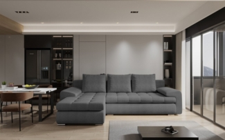 Ecksofa Sofa HECKTOR mit Schlaffunktion Stoff Abriamo Grau Ottomane Links