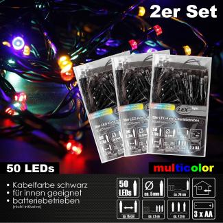 2x 50er LED Lichterkette Set Batteriekette Weihnachten Beleuchtung Deko bunt