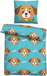 Traumhaft schlafen - Castell - Markenbettwäsche Mikrofaser Bettwäsche 0560247 HUND, türkis, 1x 135x200 cm + 1x 80x80 cm