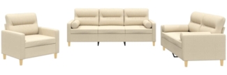 vidaXL 3-tlg. Sofagarnitur mit Kissen Creme Stoff 3201554