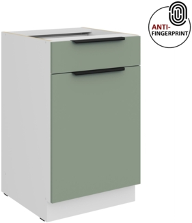 Küchen Unterschrank 50 cm Küche ARIA Aquamarin ultra matt + Weiss matt, hochwertige Fronten mit Anti Fingerprint Beschichtung Küchenzeile Küchenblock