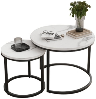 OKWISH Couchtisch Kaffeetisch,Beistelltisch (Moderne 2-teilige verschachtelte Couchtisch Set – Runder Tisch mit 60 cm Metallrahmen, platzsparend und multifunktional, 2-St)