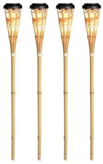 4er Set Solar LED Bambus Gartenfackel | warm-weiß beleuchtet mit Flammeneffekt | ca. 77 cm hoch | 1.500 mAh Akku