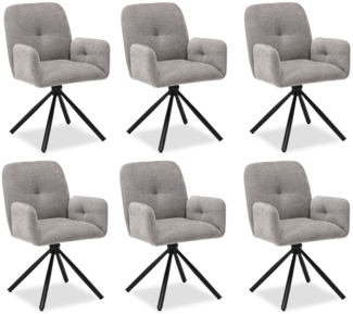 Esszimmerstühle Drehbar Set 6 Stühle für den Esstisch Drehstuhl mit Armlehne Stoff Grau Polsterstühle Sessel Modern