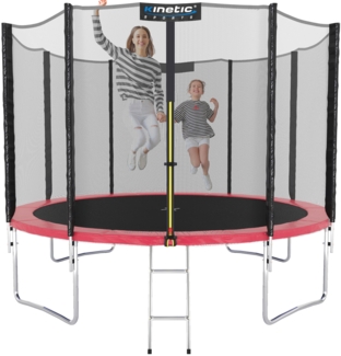 KINETIC SPORTS Trampolin Outdoor SALTO - Kindertrampolin Gartentrampolin Set mit Leiter, Netz, Randpolster, USA Sprungtuch, bis zu 160kg, Pink, Ø 250 cm