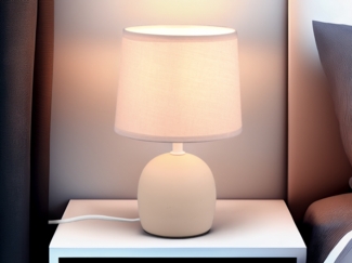Reality Leuchten LED Nachttischlampe, LED wechselbar, Warmweiß, kleine skandinavische Landhausstil mit Stoff Lampenschirm Beige, 26cm