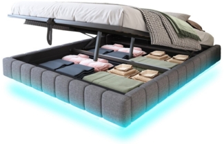 OKWISH Polsterbett Funktionsbett,Kinderbett,Jugendbett,Gästebett (mit Stauraum und LED-Beleuchtung – Multifunktionales Design ohne Kopfteil, Luftdruck-Lagersystem, Robuster Metallrahmen für 250 kg Belastbarkeit, Perfekt für Schlafzimmer und moderne Woh...