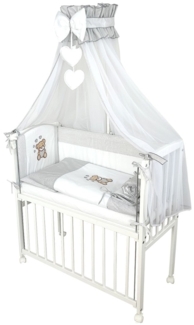 3in1 Baby Beistellbett – Kuscheliges Set Teddy Herzen Grau