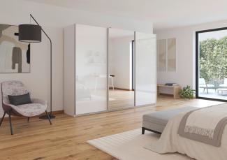 rauch Kleiderschrank, Schwebetürenschrank KULMBACH, 3-türig, 1 Spiegeltüre, inkl. Türdämpfer und weiterem Zubehör, Hochglanz Weiß/Alpinweiß, 271 x 211 x 62 cm