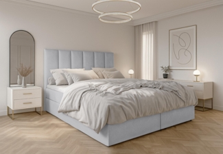 AX LIVING Boxbett Merea Boxspringbett Grau mit Bettkasten 160x200 cm