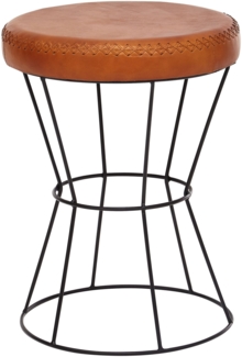 Sitzhocker Echtleder / Metall 35 x 48 x 35 cm Design Hocker Rund, Dekohocker mit Leder-Bezug, Moderner Lederhocker Braun Gepolstert