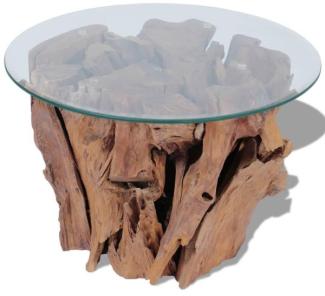 vidaXL Couchtisch, massives Teak-Treibholz natur/Hartglas, Ø60 cm