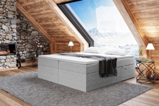MEBLINI Boxspringbett LIONEL 140x220 cm mit Bettkasten - H3/Grau Webstoff Polsterbett - Doppelbett mit Topper & Bonellfederkern-Matratze