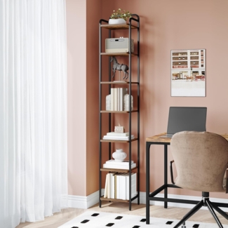 Bcherregal, Regal, Standregal, Schmales Bcherregal, Industrielles Eckregal, Schlankes Regal fr Heimbro, Wohnzimmer, Schlafzimmer, Kche, 7 Ebenen Vintagebraun-Schwarz