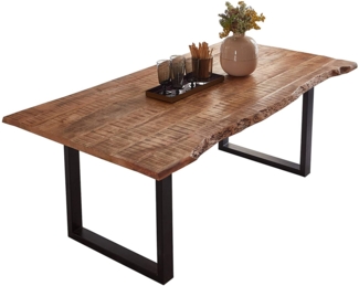 Baumkantentisch Esstisch Mangoholz massiv U-Gestell schwarz 140x80 cm NORINA 526189