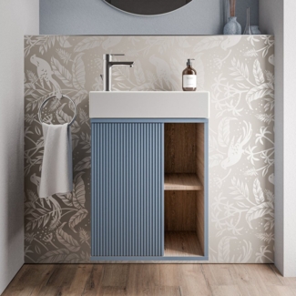 Bernstein Badmöbel-Set BELDIVO, (mit Waschbecken DURAVIT, Waschtischunterschrank 50 cm mit Waschbecken), Türanschlag links - Farbe wählbar - matt