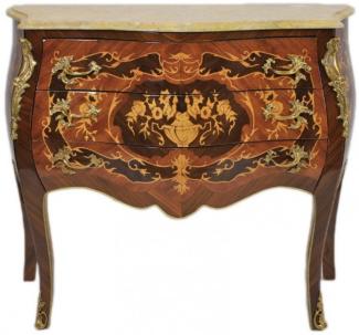 Casa Padrino Barock Kommode Braun mit cremefarbener Marmorplatte 3 Schubladen - Empire Kommode